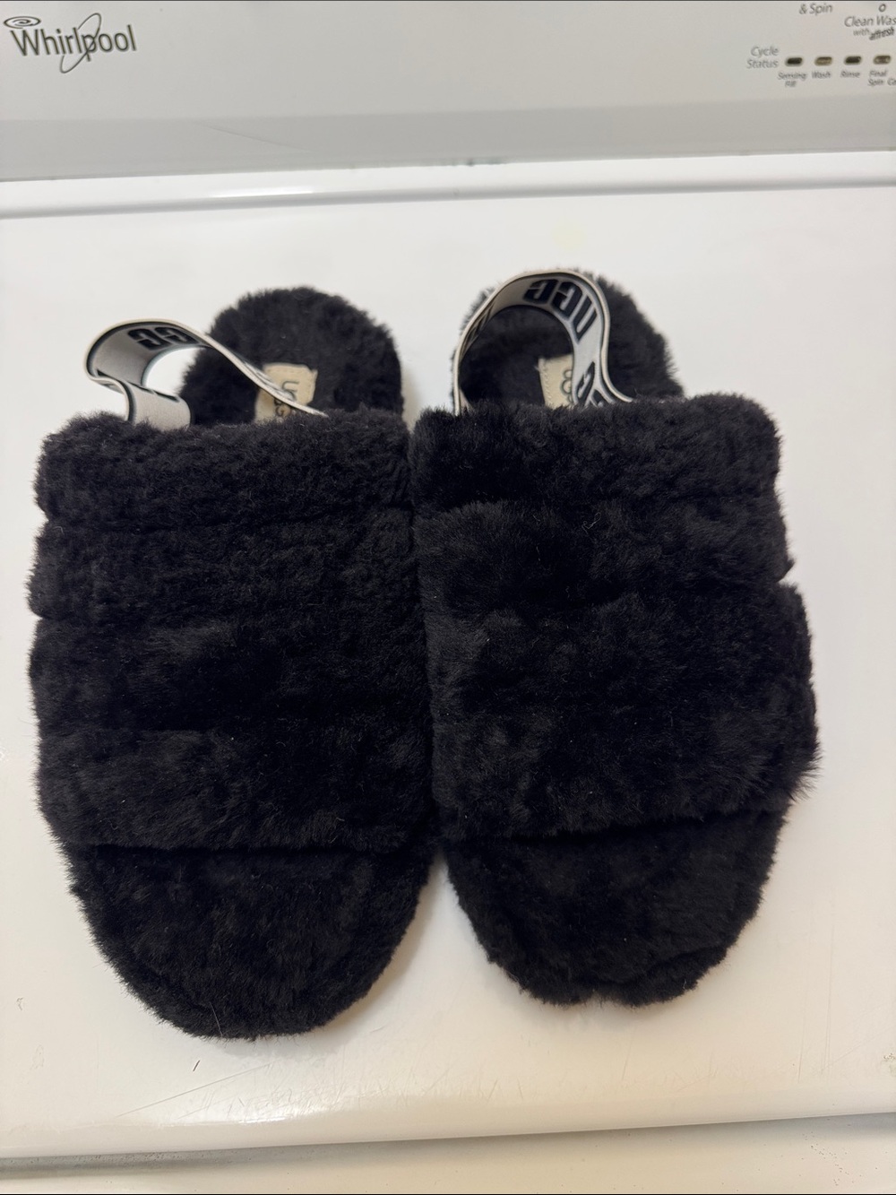 UGG Black Fuzzette Slide with Logo Backstrap